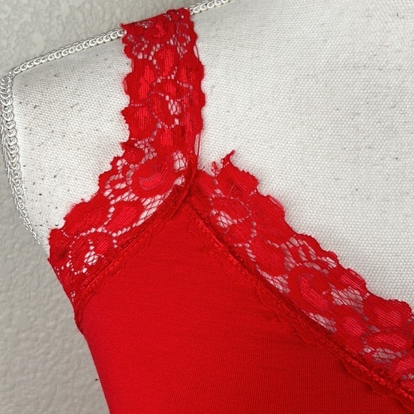Tanco USA Y2K 90's Red Lace Ribbed Tank Top Size Medium - Picture 2 of 6